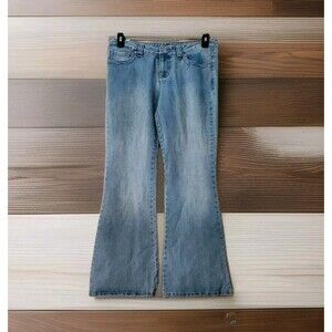 Vtg SO Jeans Flares 9 SHORT Juniors Women Light Blue Stretch Wear It Declare It